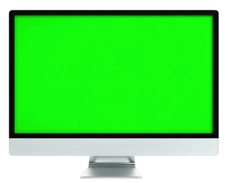 Computer display green screen isolated modern technology blank digital monitor desktop silver