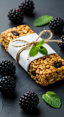 Delicious Blackberry Granola Bar with Fresh Mint