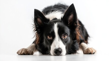 Fototapeta premium Black and white dog lying down