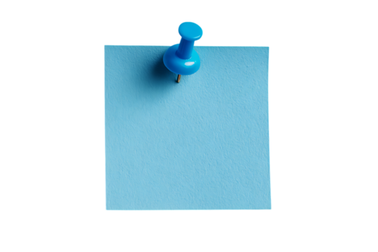 Simple blue note pinned to surface.  Perfect for reminders or messages.