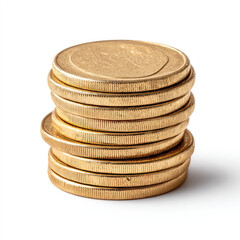 Stack of shiny gold coins with smooth edges on white background