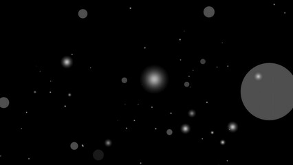 White particle overlay on black background with white circles