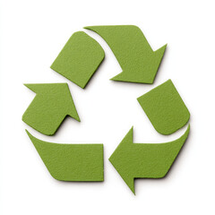 Green recycling symbol with textured arrows on white background