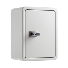 White metal safe box with lock and handle for security