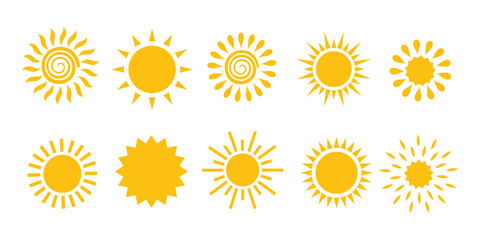 Sun icons. Sunset sunshine icon collection isolated on white background.