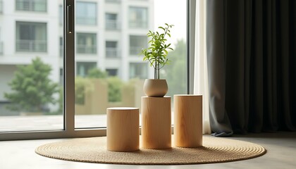 Plant decor wooden stools interior design home decoration apartment