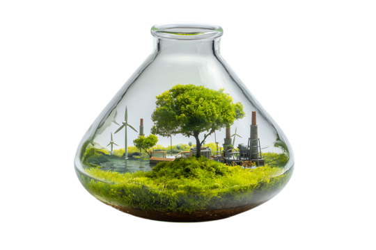 Miniature green eco friendly world in a glass jar.