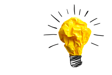 Yellow crumpled paper shaped as a lightbulb, idea concept