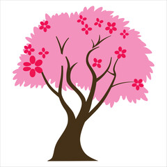 Flowering pink sakura tree illustration. Japanese floral illustration perfect for spring festivals and Asian cultural branding.
