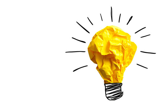 Yellow crumpled paper shaped as a lightbulb, idea concept