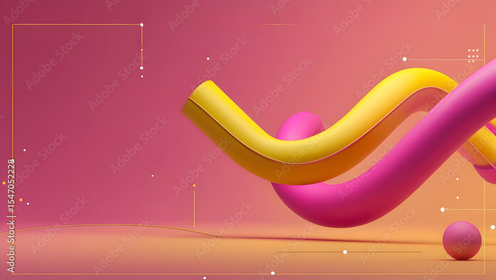 Poster abstract 3d background featuring intertwined yellow and pink shapes on gradient backdrop