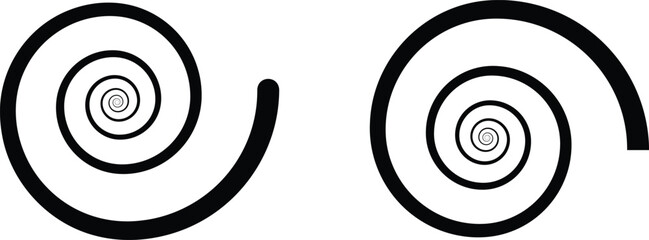 Symmetrical black hypnotic spiral patterns on a white background.