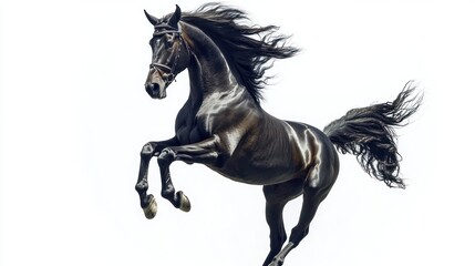 Powerful black horse in mid-air