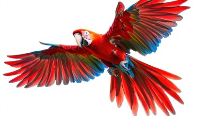 Scarlet macaw in flight