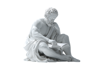Statue of a seated man reading a book