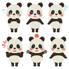 パンダのキャラクターイラスト　表情セット　白目なし