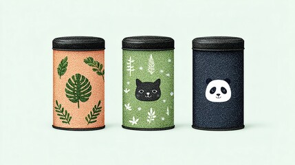 Three decorative metal tins with nature and animal motifs.