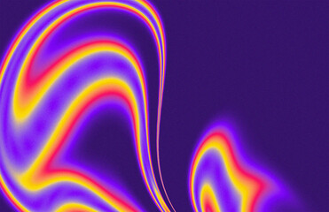 Colorful glowing waves flowing on purple background, create dynamic abstract patterns with noise grain texture