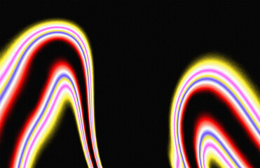 Colorful glowing gradient wavy lines creating dynamic abstract pattern flowing on black background with noise grain texture for energy, modern, electronic, psychedelic design