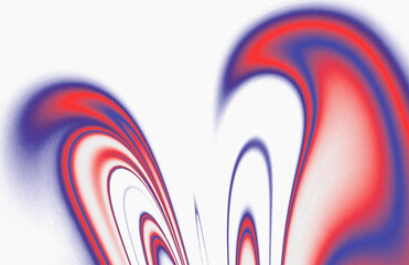 Red and blue gradient swirls fluids patterns flowing on white background with noise grain texture for abstract dynamic visual design and illustration