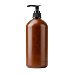 Brown plastic bottle with pump dispenser for shampoo or liquid soap