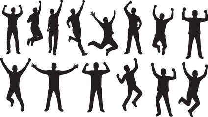 Obraz premium Silhouette collection of diverse people jumping and celebrating