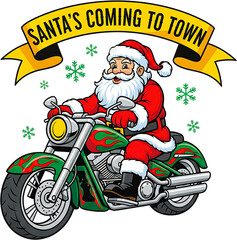 Santa claus riding a chopper motorcycle christmas design isolated on transparent background