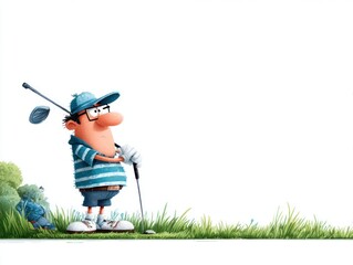 Cartoon golfer preparing shot