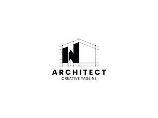 Naklejka premium Letter W Architect logo for architecture, construction and real estate company. Architect monogram logo design