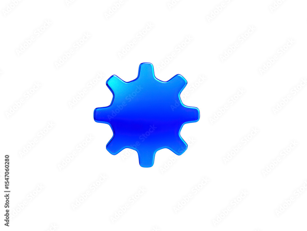 Poster blue gear icon with glossy finish symbolizes technology and mechanics, often used in digital interfa