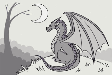 Coiled Silence: Seated Dragon Silhouette