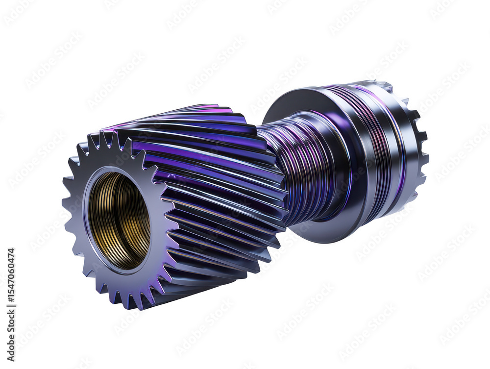 Poster shiny metallic helical gear with intricate grooves and reflective surface, showcasing engineering pr