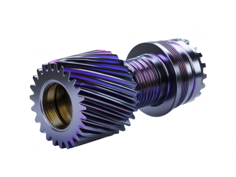 Shiny metallic helical gear with intricate grooves and reflective surface, showcasing engineering precision and industrial design. gear complex structure highlights its functionality in machinery