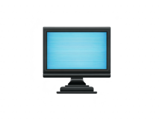 Black computer monitor with blue screen displaying horizontal lines, isolated on transparency background. design is simple and modern, suitable for technology related themes