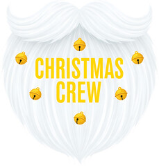 Santa claus beard with jingle bells and christmas crew text isolated on transparent background