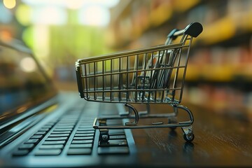 Vintage Shopping Cart on Laptop