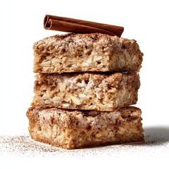 Delicious cinnamon oat bars recipe stacked with cinnamon sticks on top for dessert treat ideas
