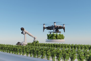 Robotics arm organic farm robot machine processing hand machinery factory green nature plant garden grow food warehouse natural rack glasshouse cos	