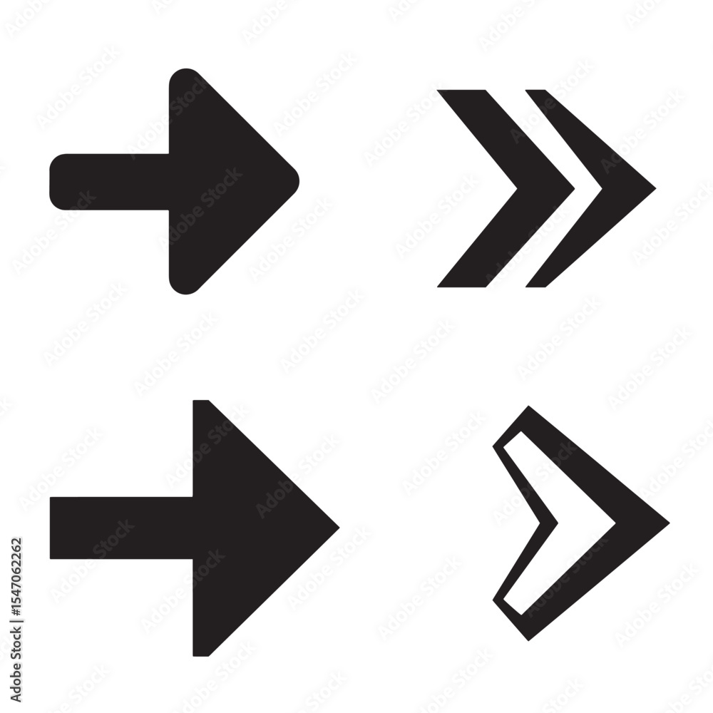 Poster black arrow icons in various styles for navigation and directional concepts