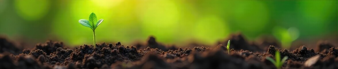 A single seed sprouts in fertile soil, symbolizing the beginning of new life and growth, a fresh start, hope and potential , natural, organic, vitality