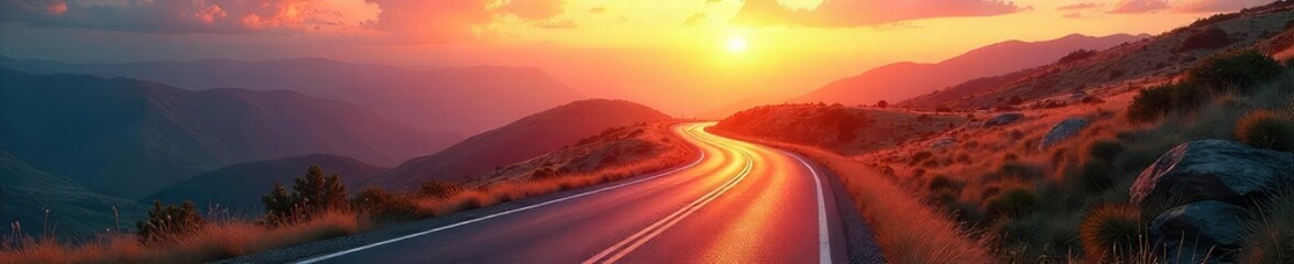 Fototapeta premium A winding road stretches towards a bright horizon, symbolizing the journey of a career path, full of opportunities and challenges ahead , steps, path, elevation