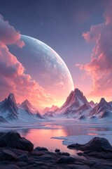 Celestial mountain lake sunrise