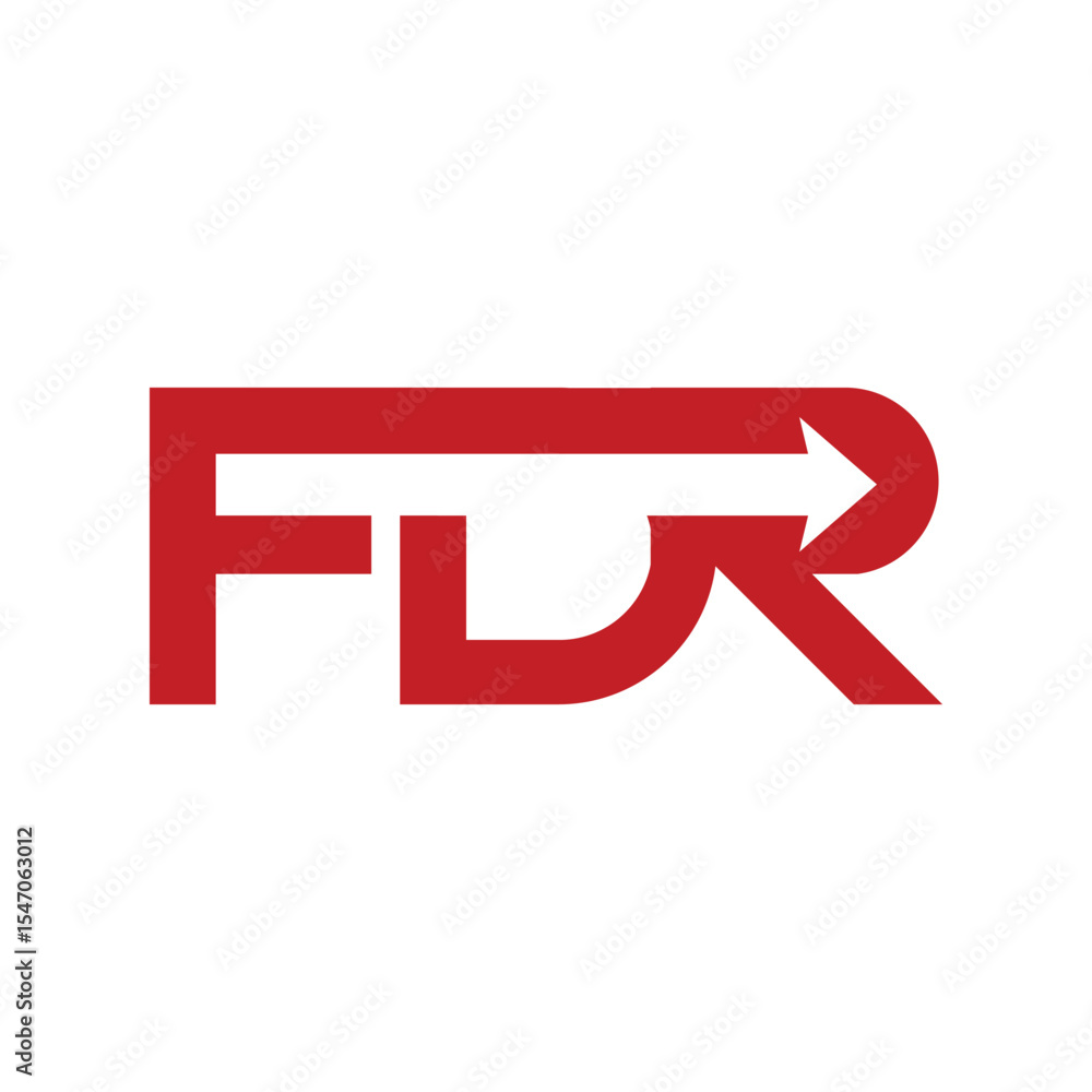 Poster the image shows a flat monogram logo design of an initial letter fdr in red color with white arrow t