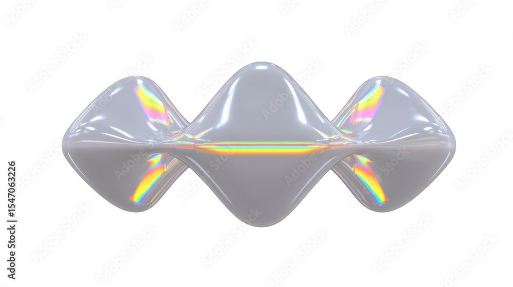 Poster futuristic, iridescent abstract sculpture with smooth, flowing curves and reflective surface, creati