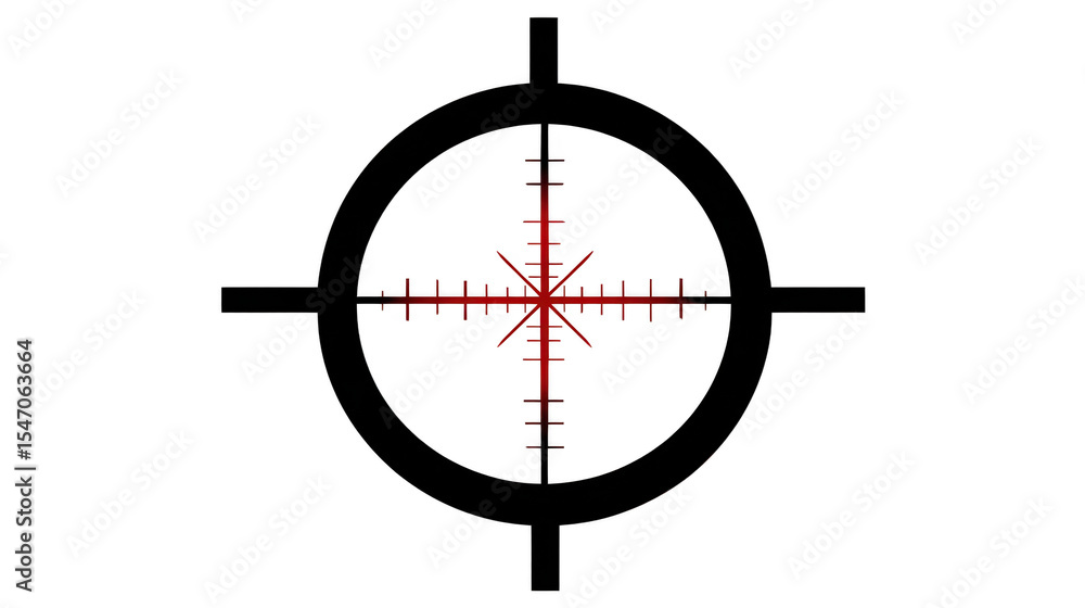 Poster black and red crosshair design with circular shape and detailed markings, often used in targeting or