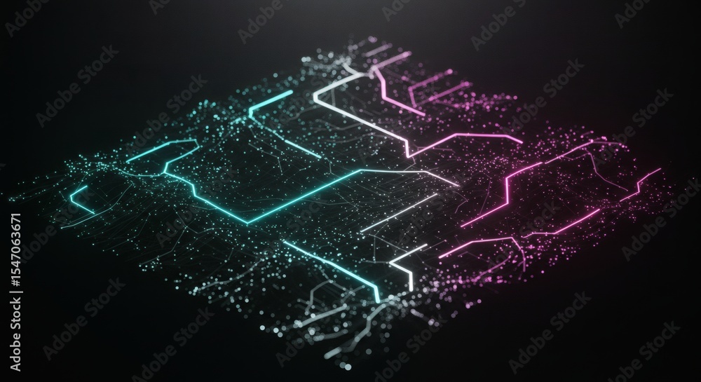 Aufkleber abstract digital network glowing lines and nodes intertwined
