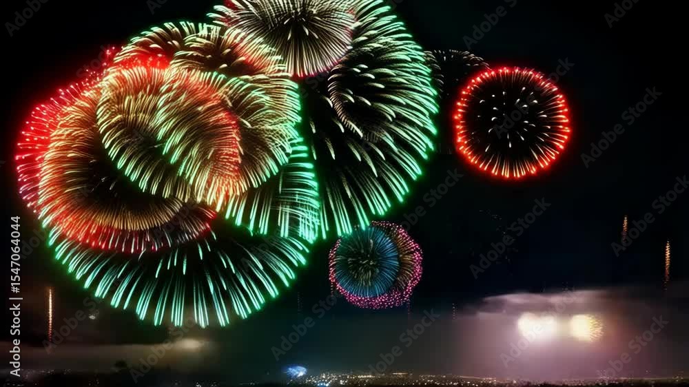 Poster vibrant fireworks illuminate the night sky in an array of colorful bursts and sparkling explosions d