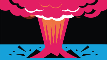 Retro Atomic Explosion Illustration Vibrant Pink and Orange Mushroom Cloud Graphic Design Element, Perfect for Comics, Posters, and Vintage-Style Projects.