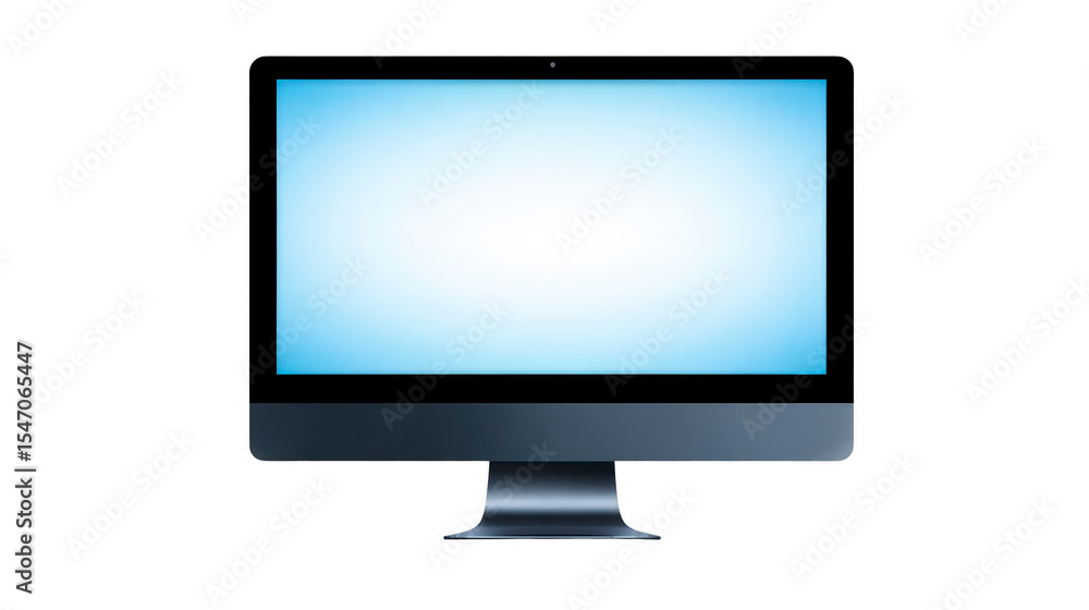 Poster sleek black computer monitor with blue screen, isolated on transparency background, showcasing moder