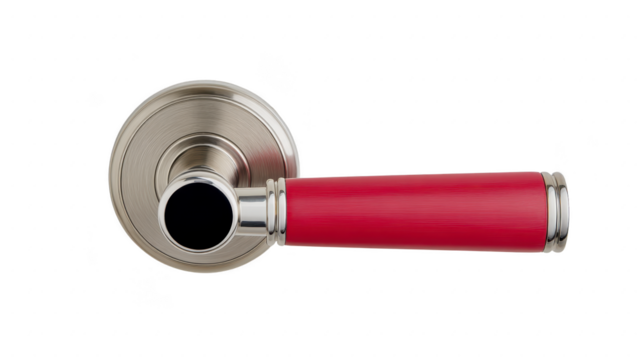 Sleek, modern door handle with brushed metal base and vibrant red grip, perfect for adding pop of color to contemporary interiors